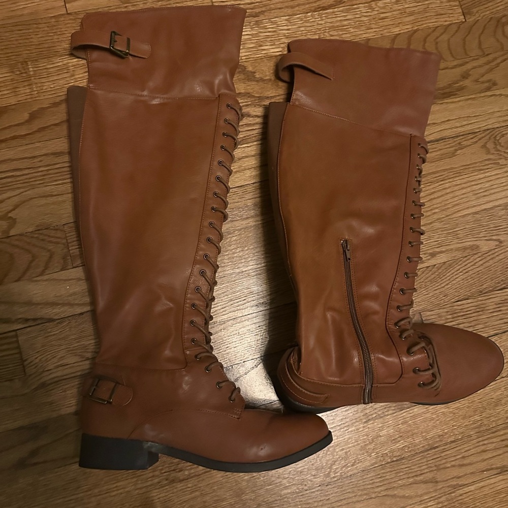 Torrid Tan Over the Knee Lace-Up Boots